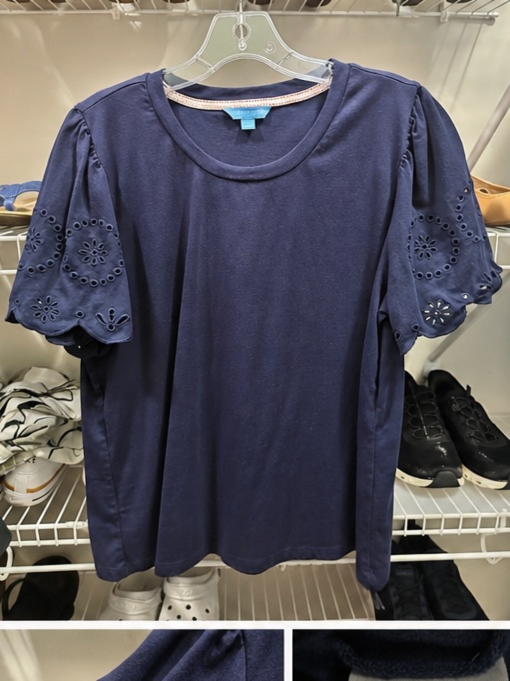 Draper James Navy Eyelet Puff Sleeve Tee